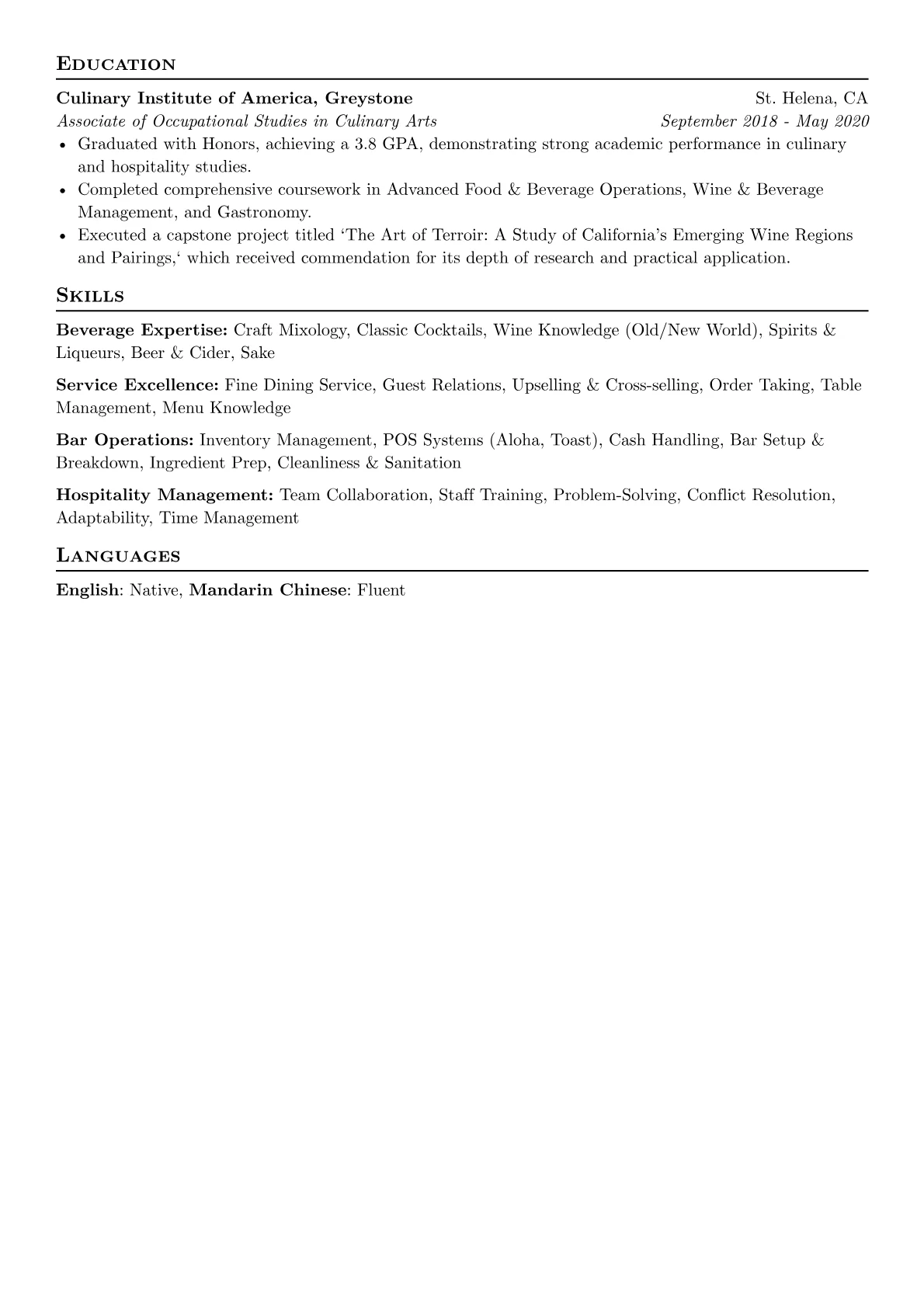 Server Bartender resume example, Fine Dining & Craft, page 2