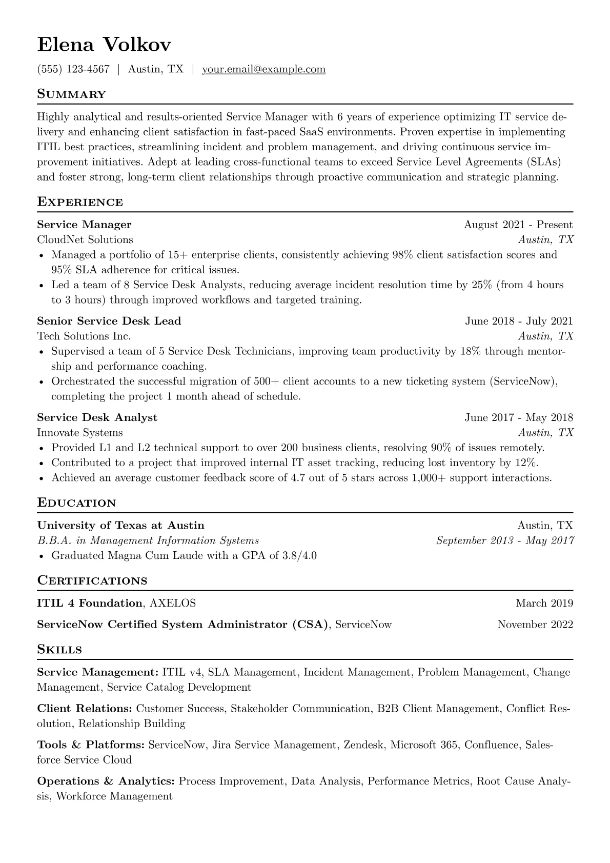 IT Service Manager version - Page 1