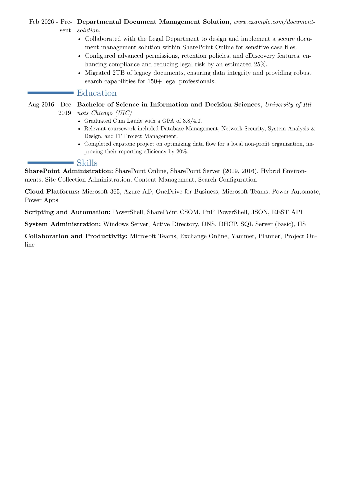SharePoint Administrator resume example, Career changer, page 2