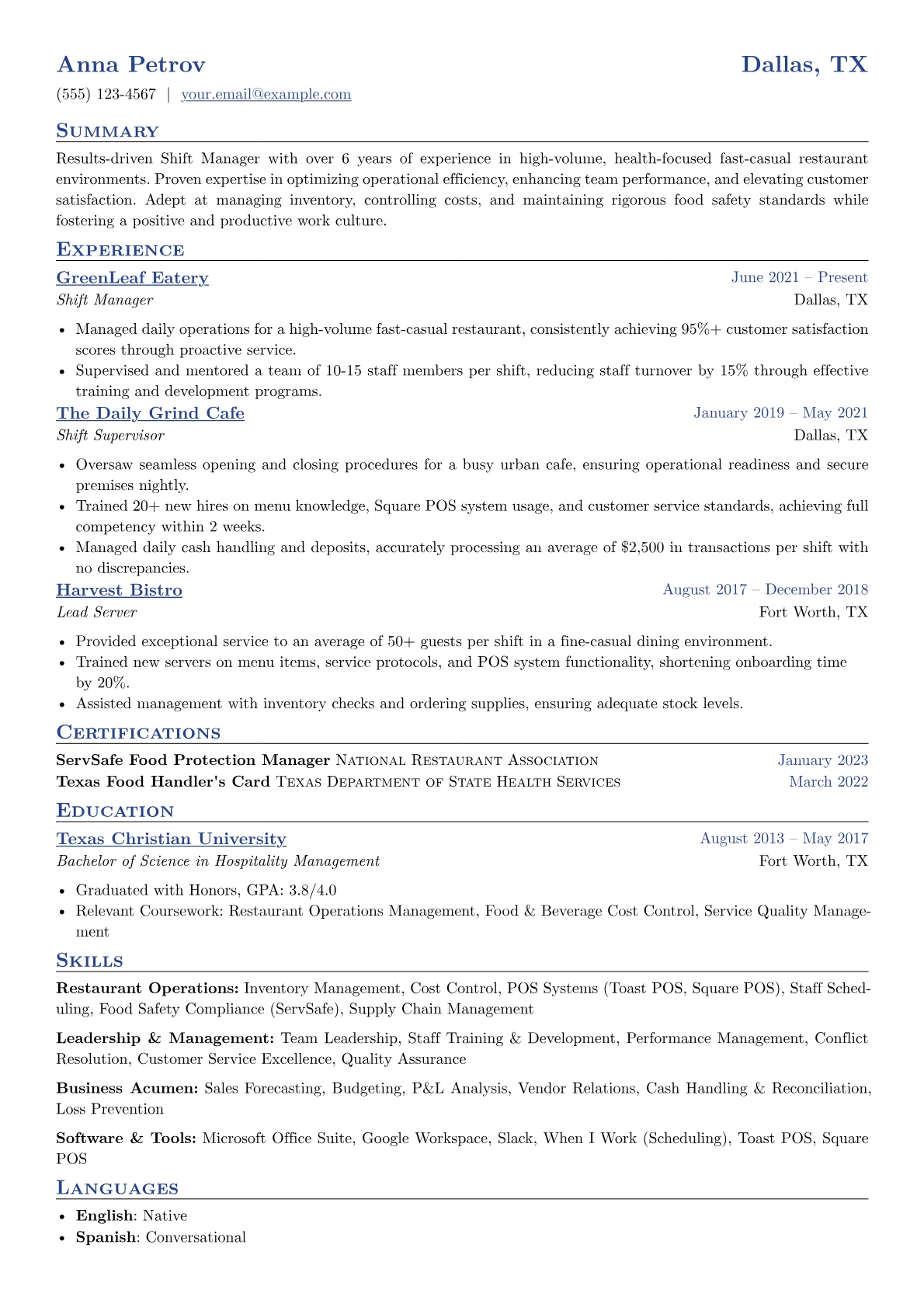 Restaurant Operations version - Page 1