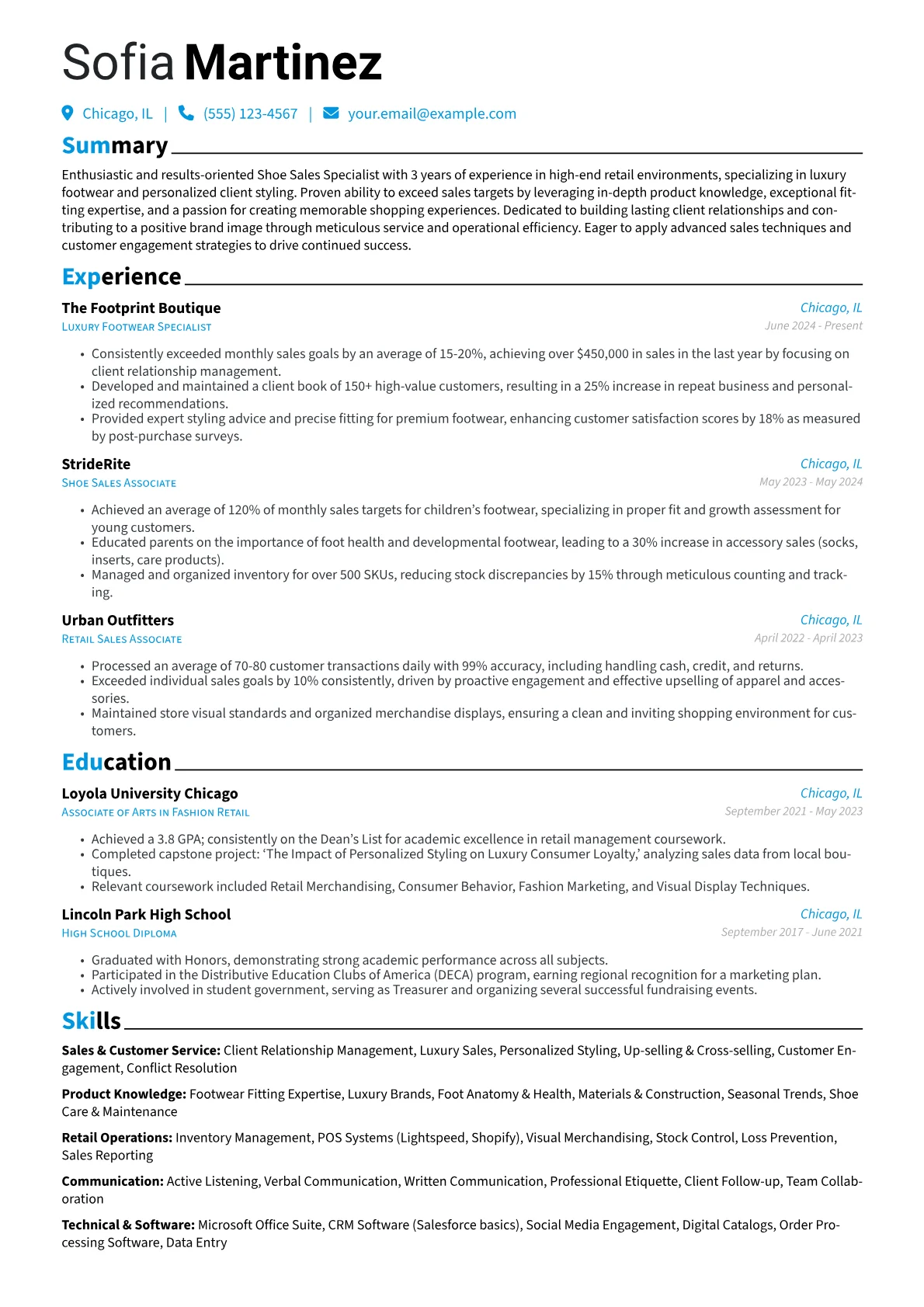 Shoe Salesperson resume example, Luxury Boutique Specialist, page 1