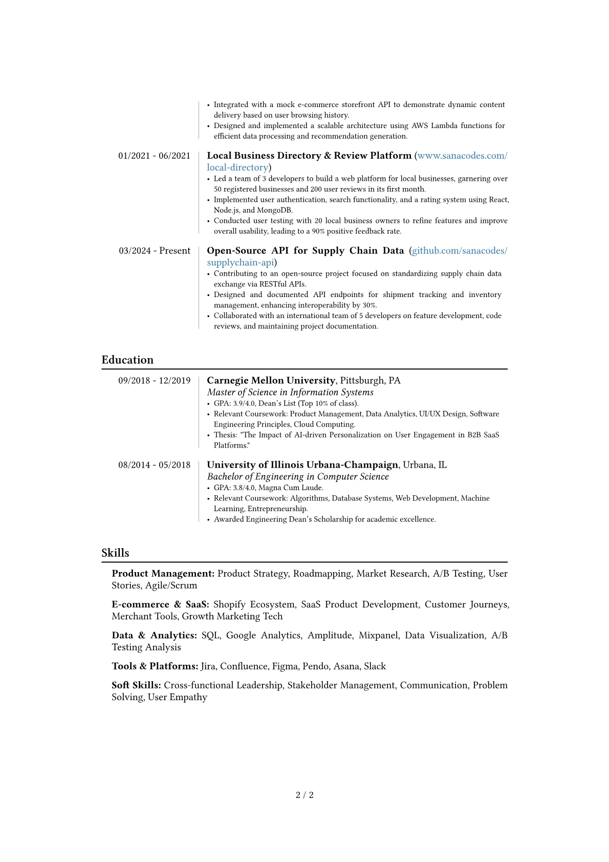 Shopify resume example, Career changer, page 2