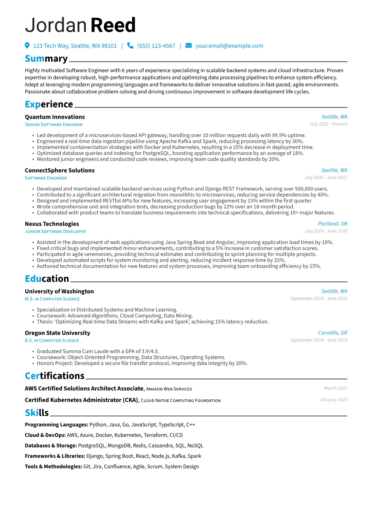 Simple resume example, Simple, page 1