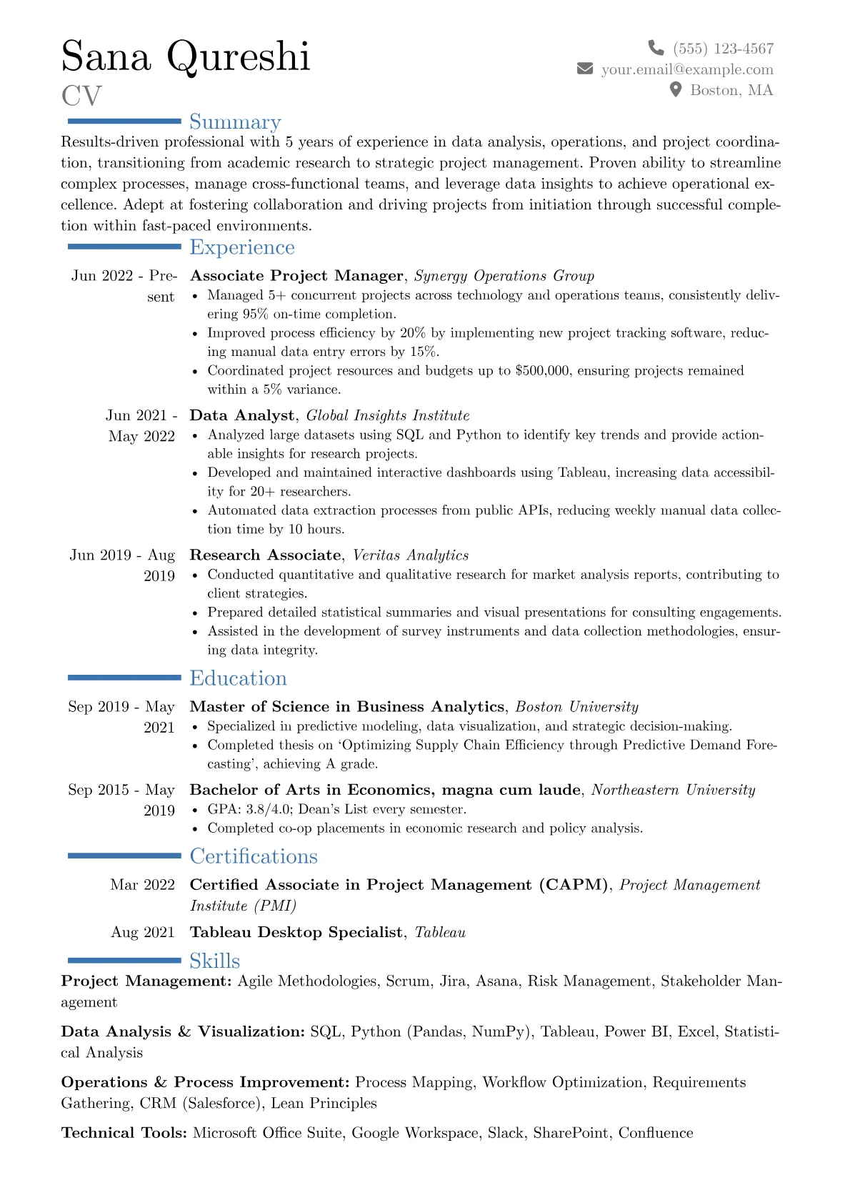 Simple resume example, Career changer, page 1