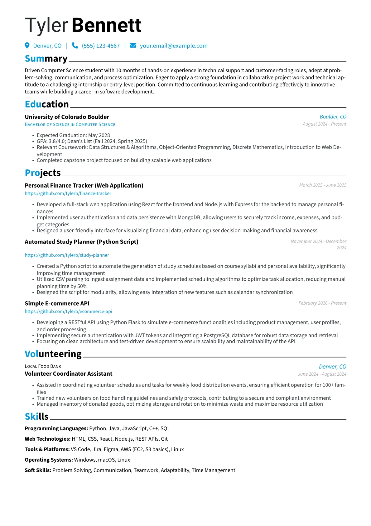 Simple Resume for Students Example resume example, Career changer, page 1
