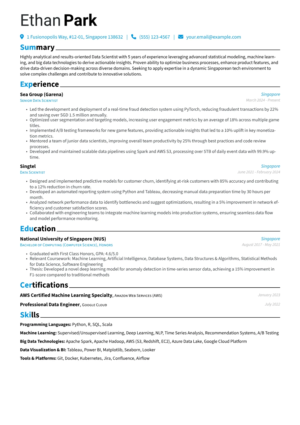 Singapore resume example, Singapore, page 1