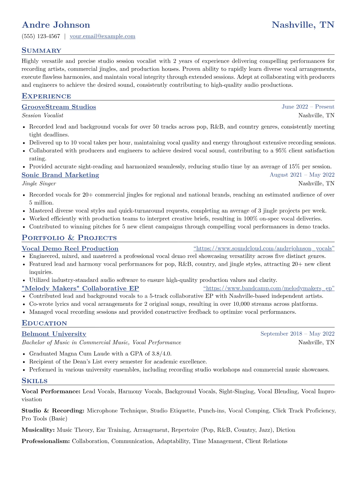Entry Level Studio Singer version - Page 1