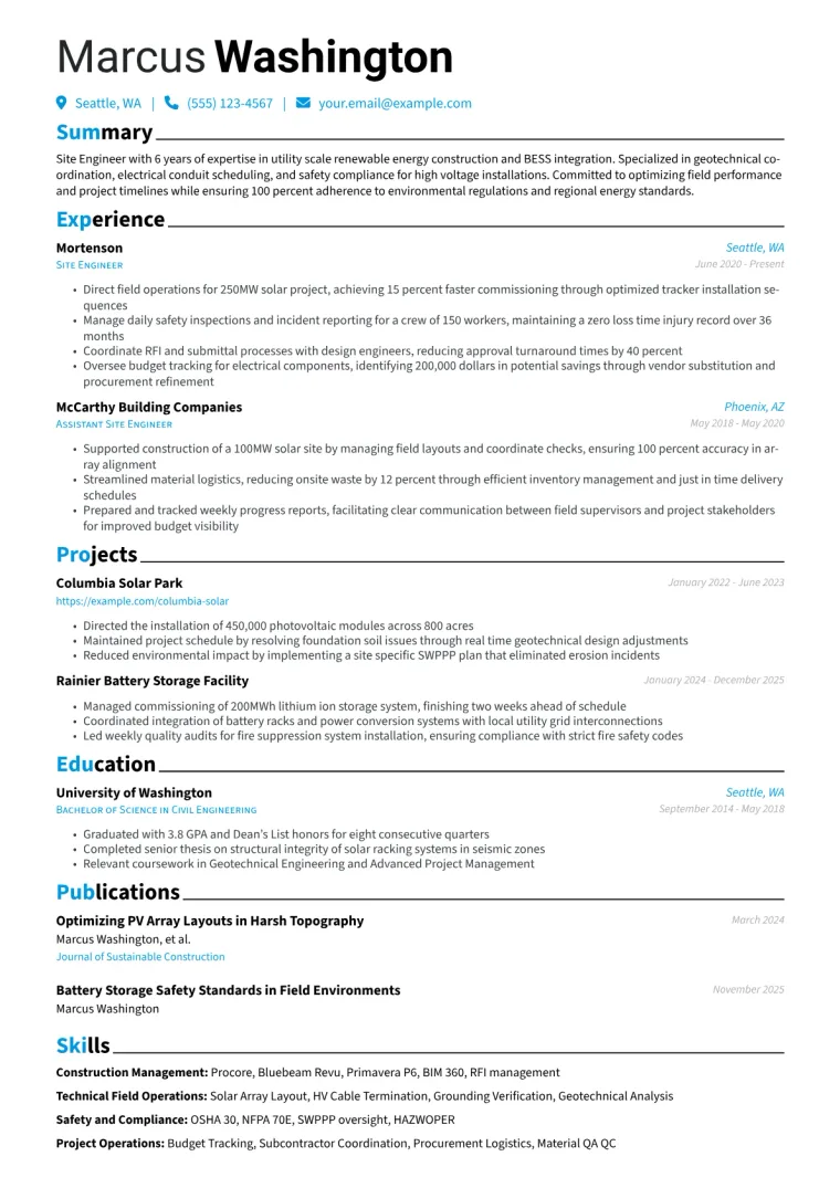 Site Engineer Resume Examples + Free Template (2026)