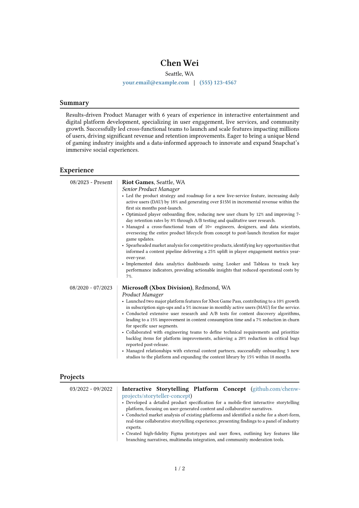 Snapchat resume example, Career changer, page 1