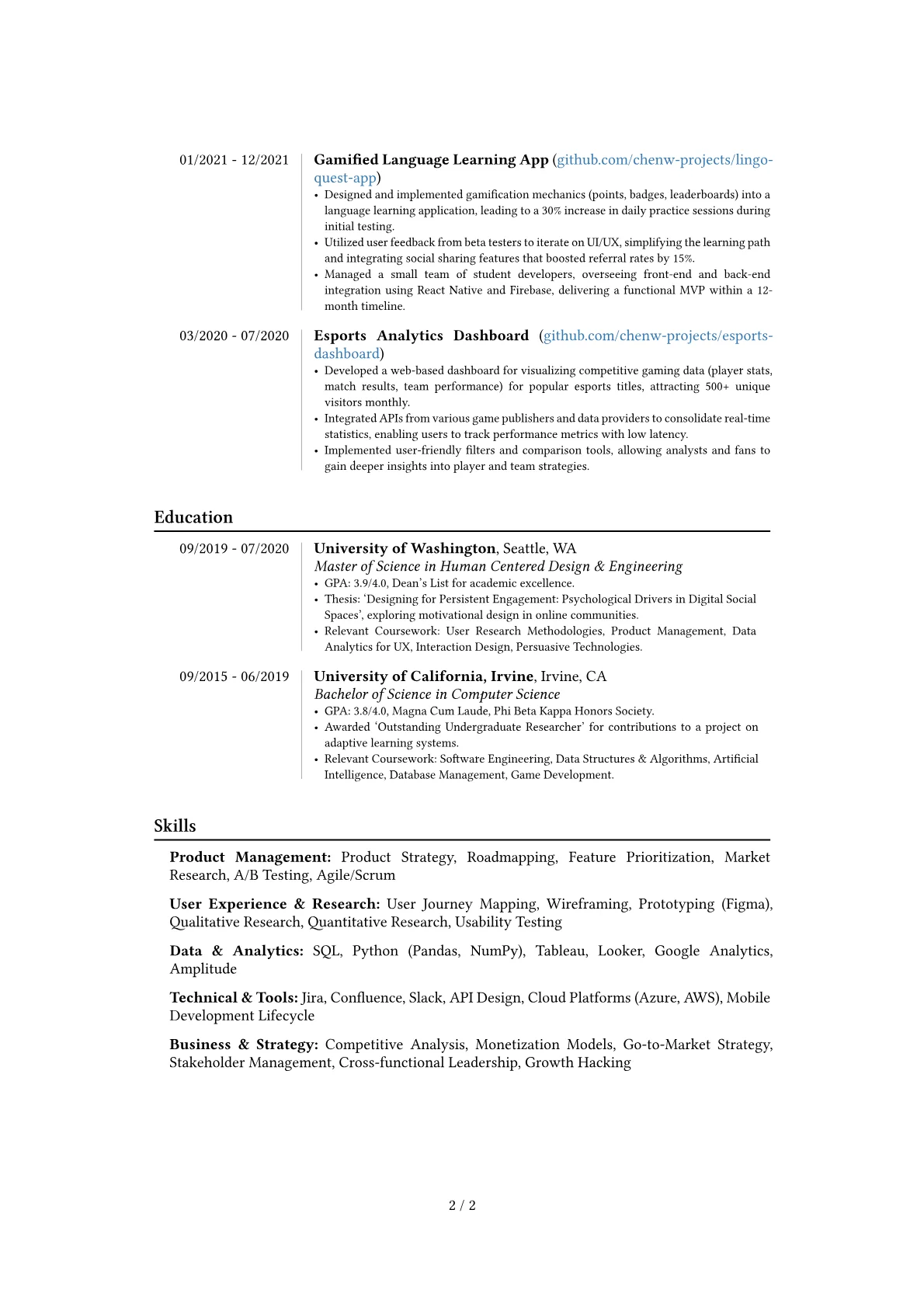 Snapchat resume example, Career changer, page 2