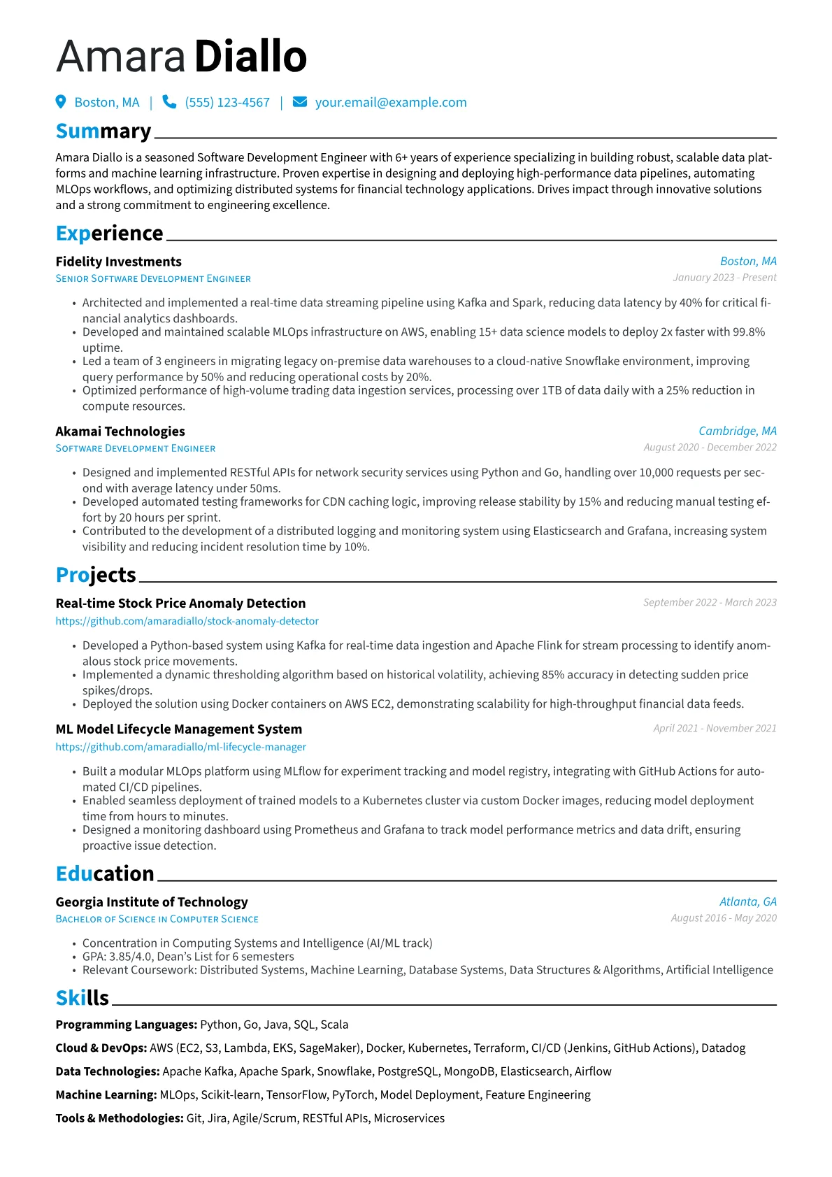 Software Development Engineer resume example, Software Development, page 1