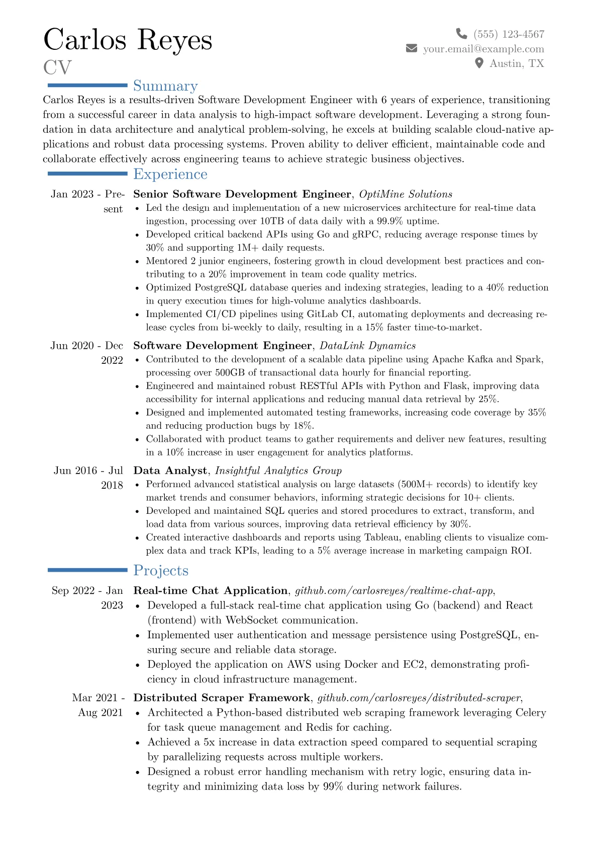 Software Development Engineer resume example, Career changer, page 1