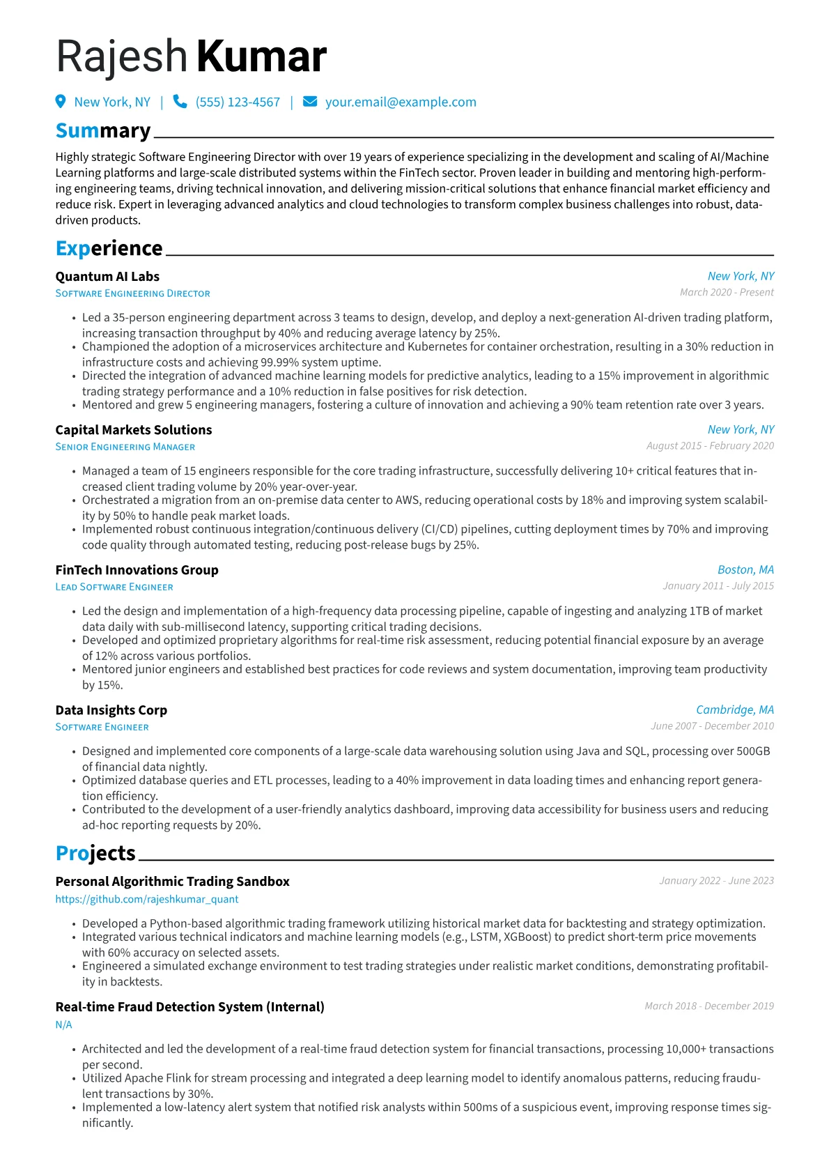 Software Engineering Director resume example, Software Engineering, page 1