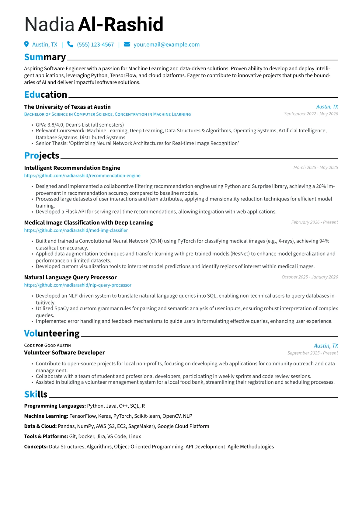 Software Engineering Student resume example, Software Engineering, page 1