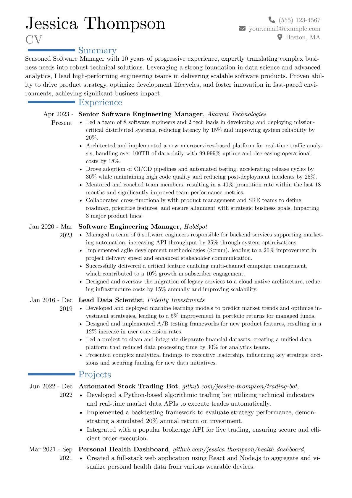 Software Manager resume example, Career changer, page 1