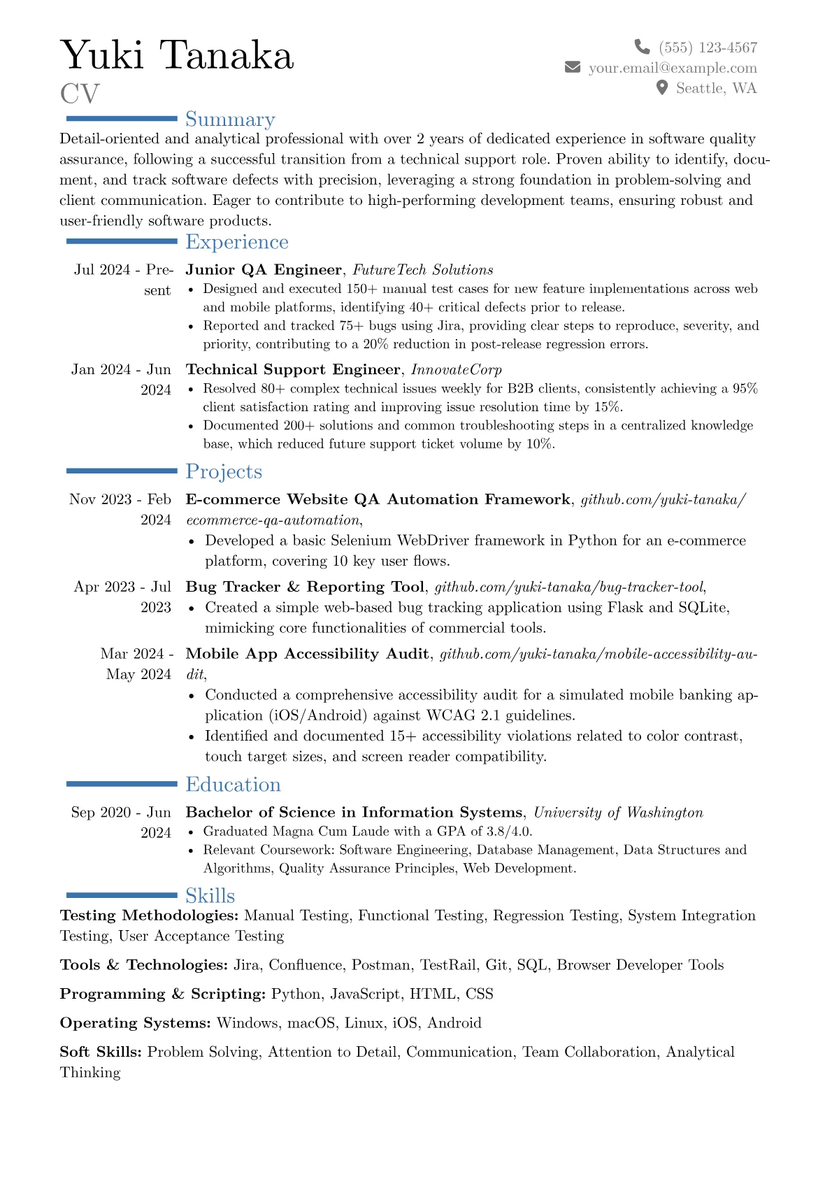 Software Tester With No Experience resume example, Career changer, page 1