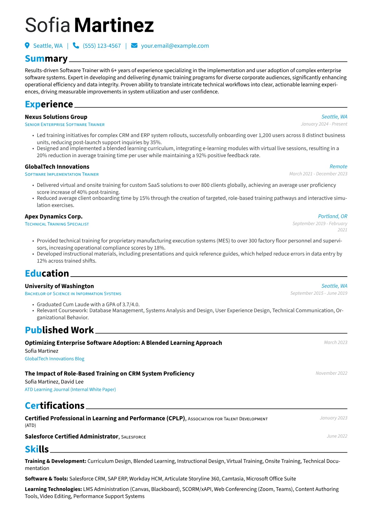 Software Trainer resume example, Enterprise Software, page 1