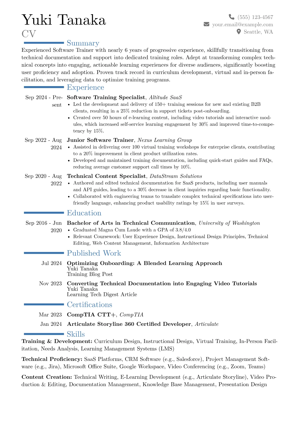 Software Trainer resume example, Career changer, page 1