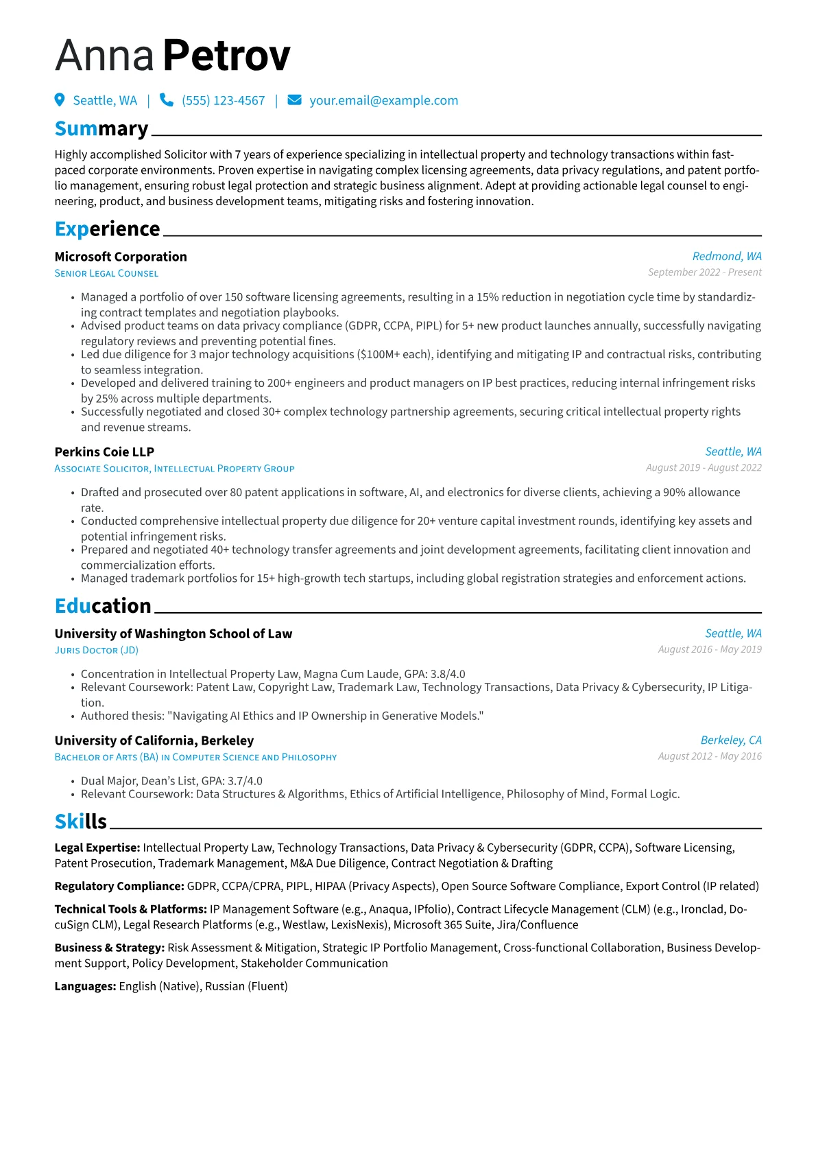 Solicitor resume example, Legal Expertise, page 1
