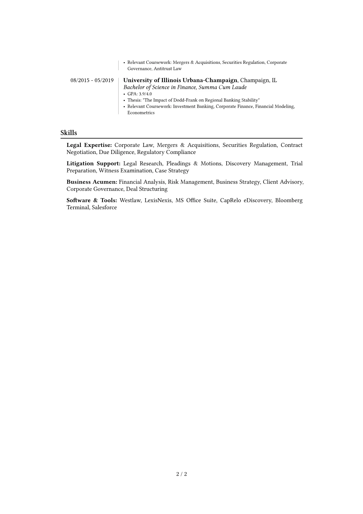 Solicitor resume example, Career changer, page 2