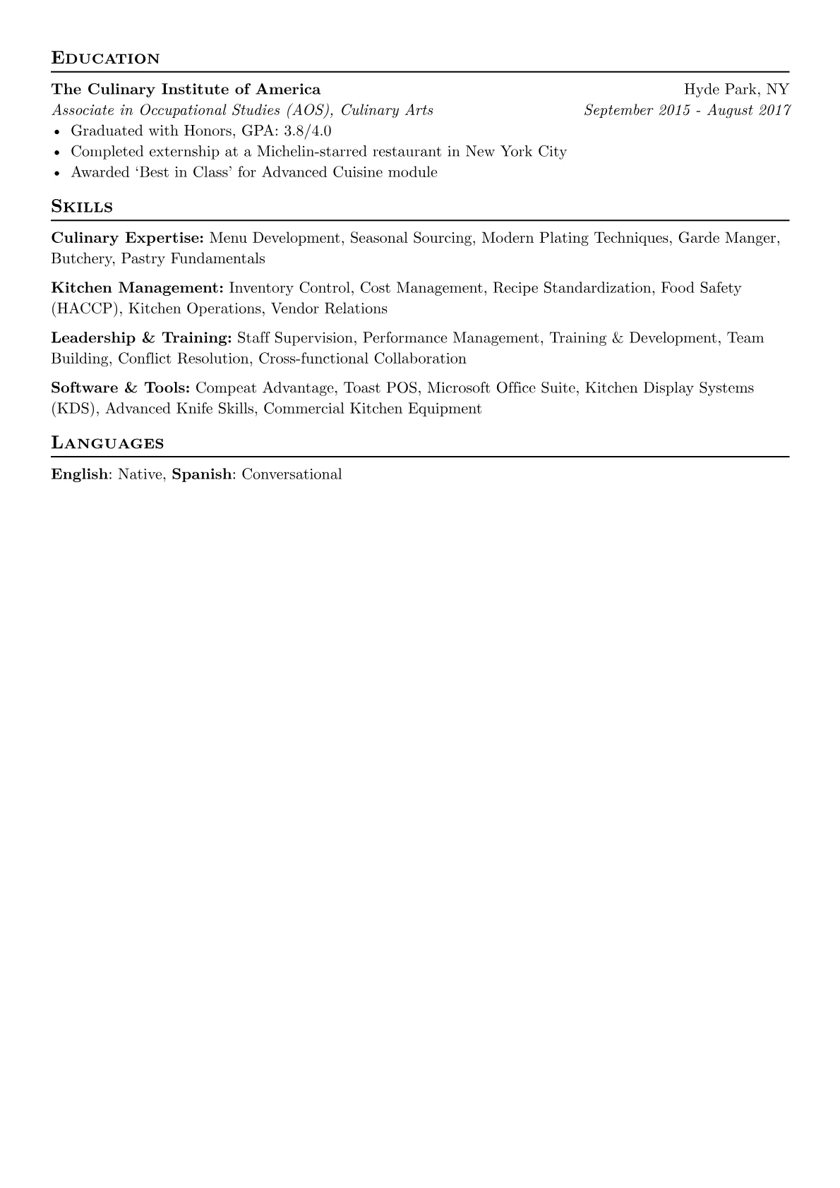 Sous Chef resume example, Culinary Expertise, page 2