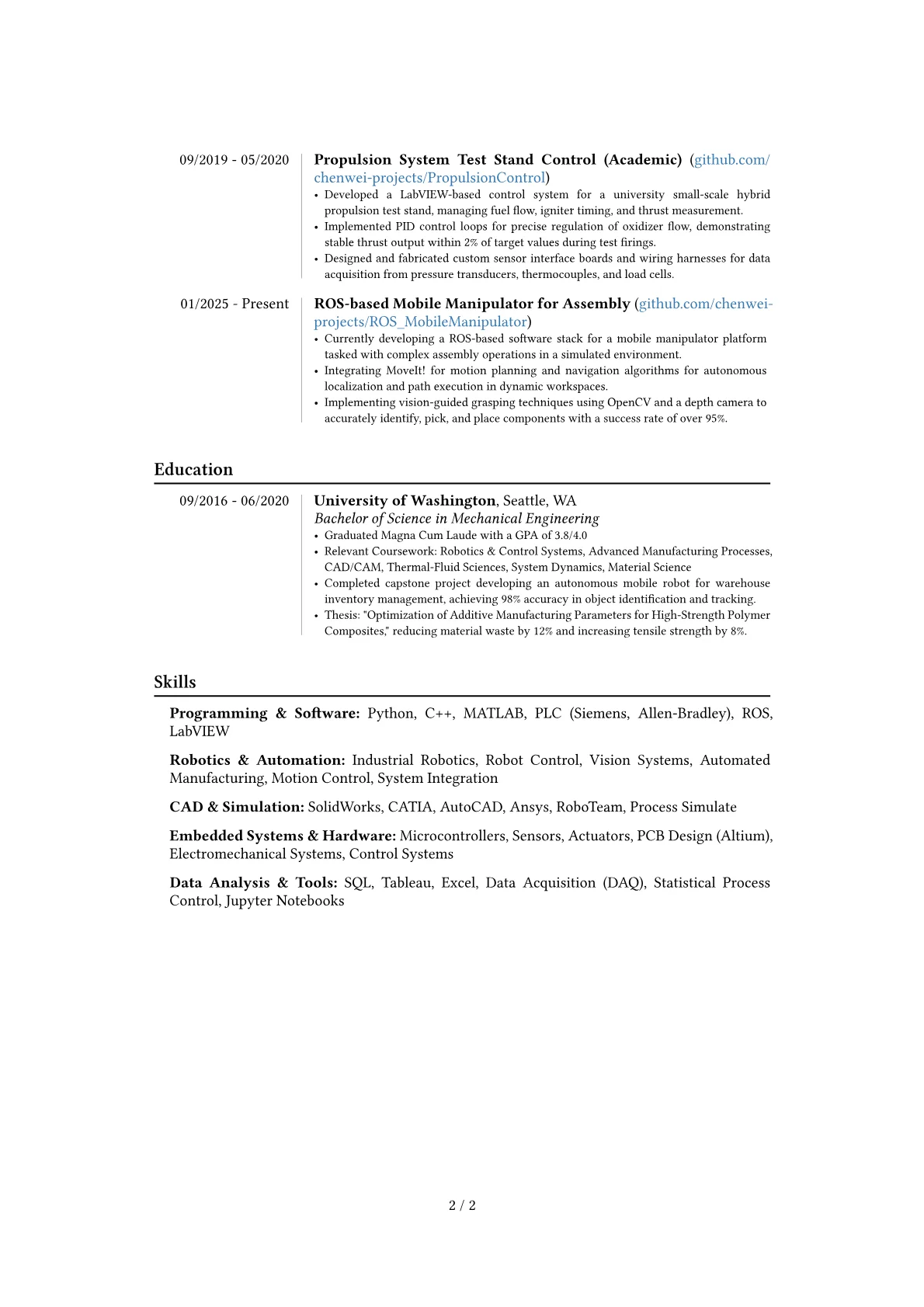 SpaceX resume example, Career changer, page 2