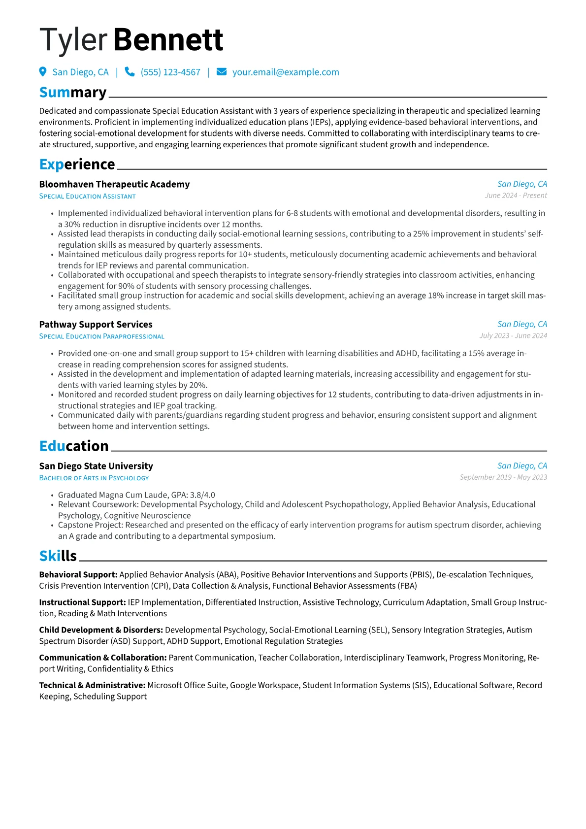Special Education Assistant resume example, Special Education, page 1