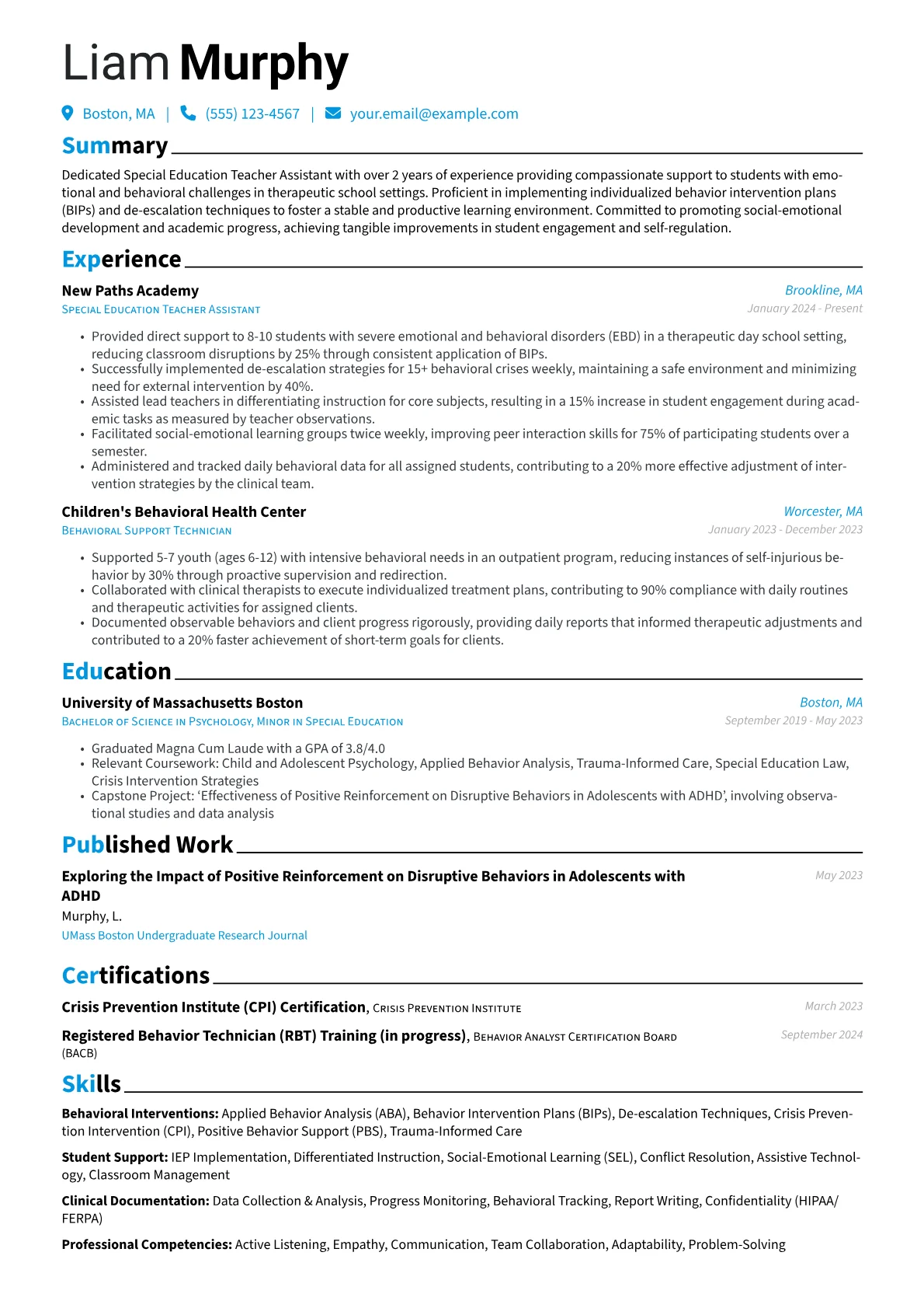 Special Education Teacher Assistant resume example, Special Education Teacher, page 1