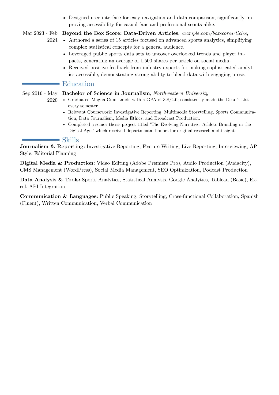 Sports Reporter resume example, Career changer, page 2