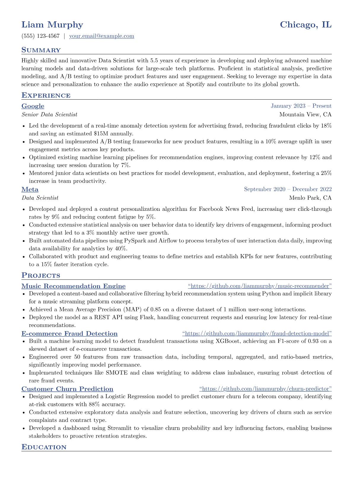 Spotify resume example, Programming Languages, page 1