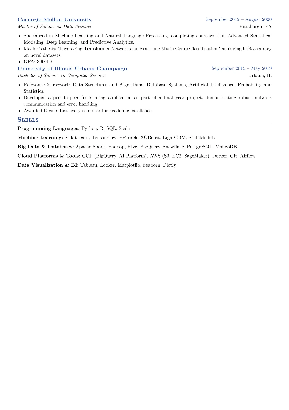 Spotify resume example, Programming Languages, page 2