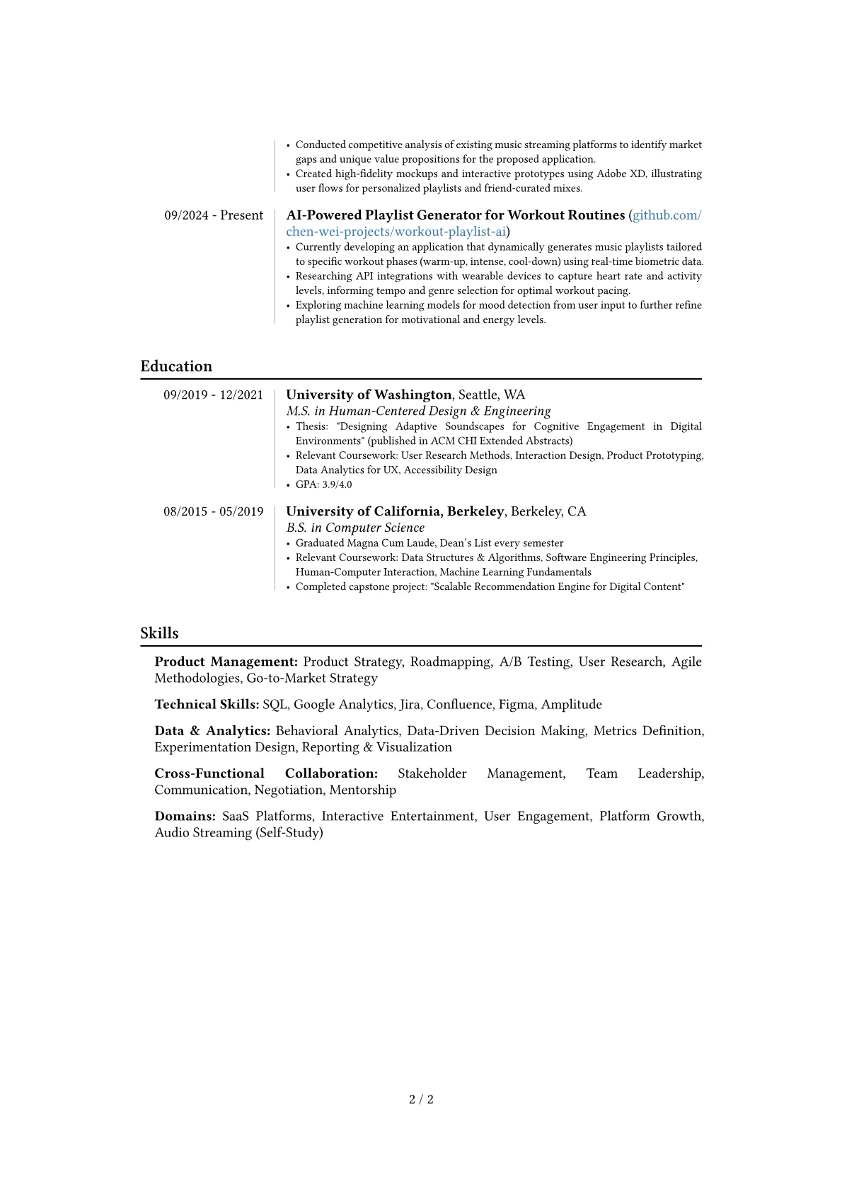 Spotify resume example, Career changer, page 2