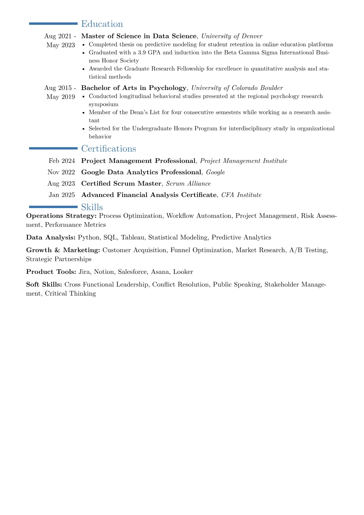 Startup resume example, Career changer, page 2