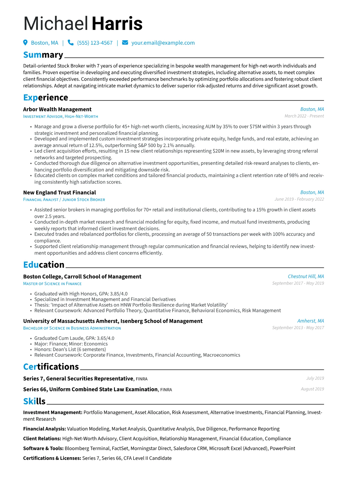 Stock Broker resume example, Stock Broker, page 1