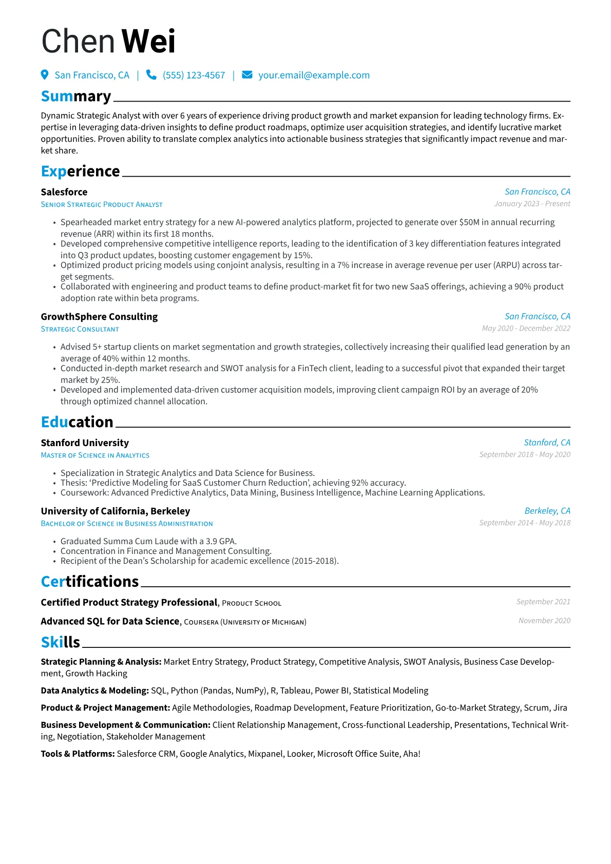 Strategic Analyst resume example, Strategic Analyst - Tech, page 1