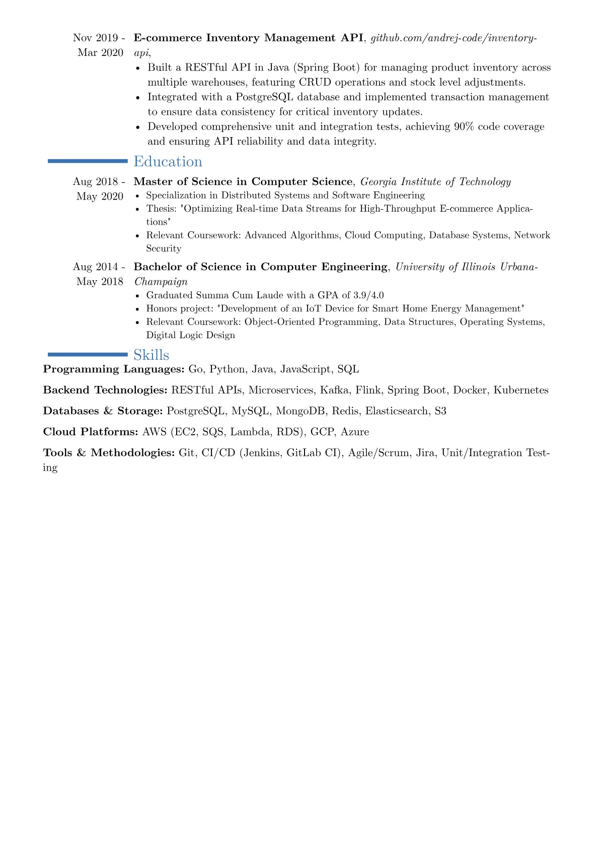Stripe resume example, Career changer, page 2