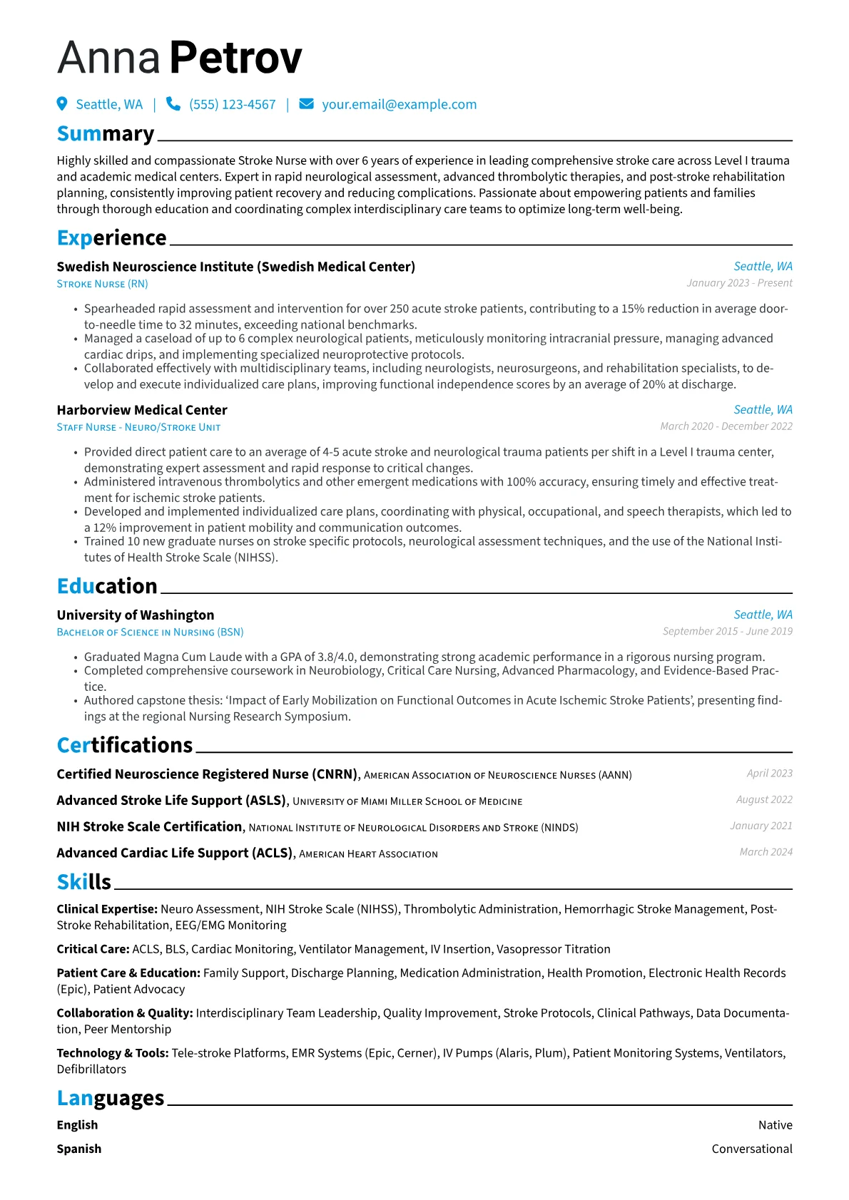 Stroke Nurse resume example, Clinical Expertise, page 1