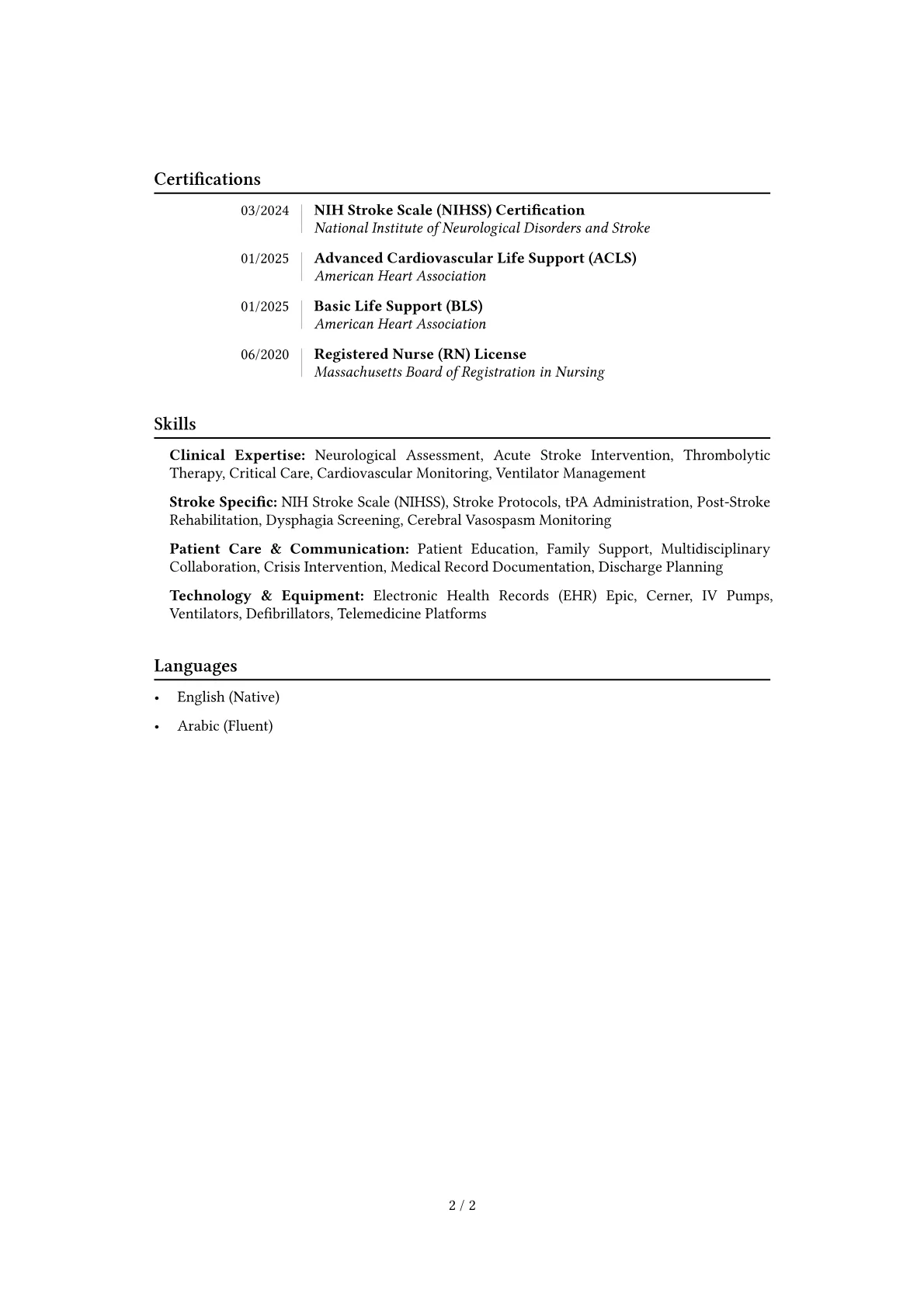 Stroke Nurse resume example, Career changer, page 2