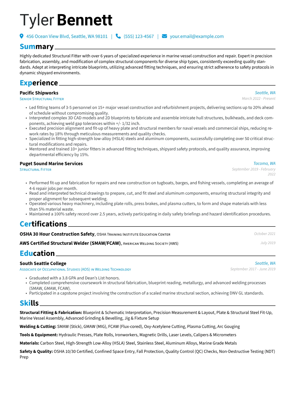 Structural Fitter resume example, Structural Fitter - Marine, page 1