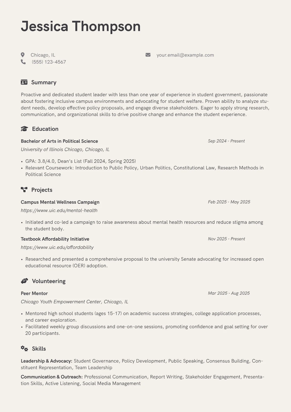 Student Council Member resume example, Student Council Member, page 1