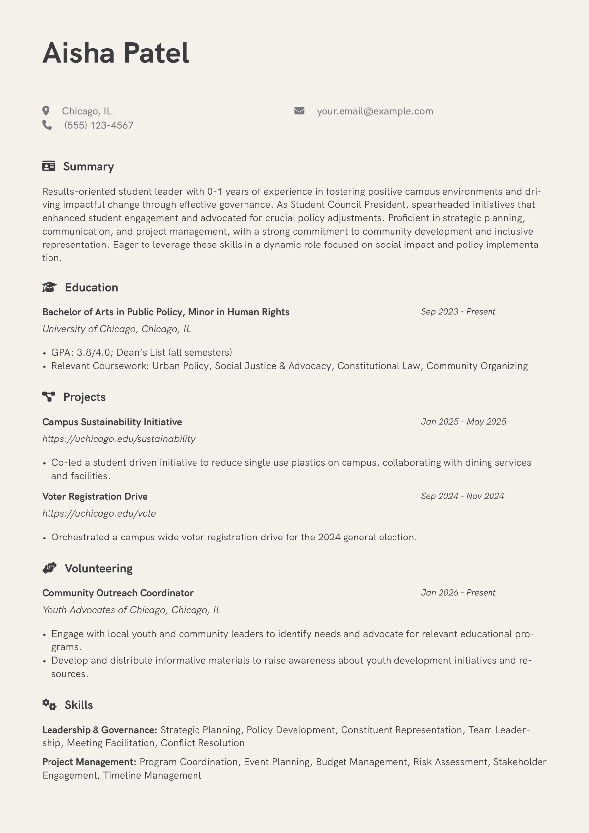 Student Council President resume example, Student Council President, page 1