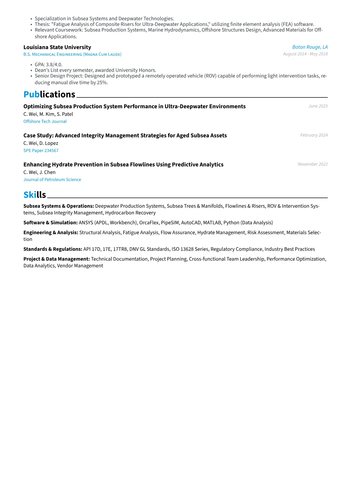 Subsea Engineer resume example, Subsea Systems, page 2