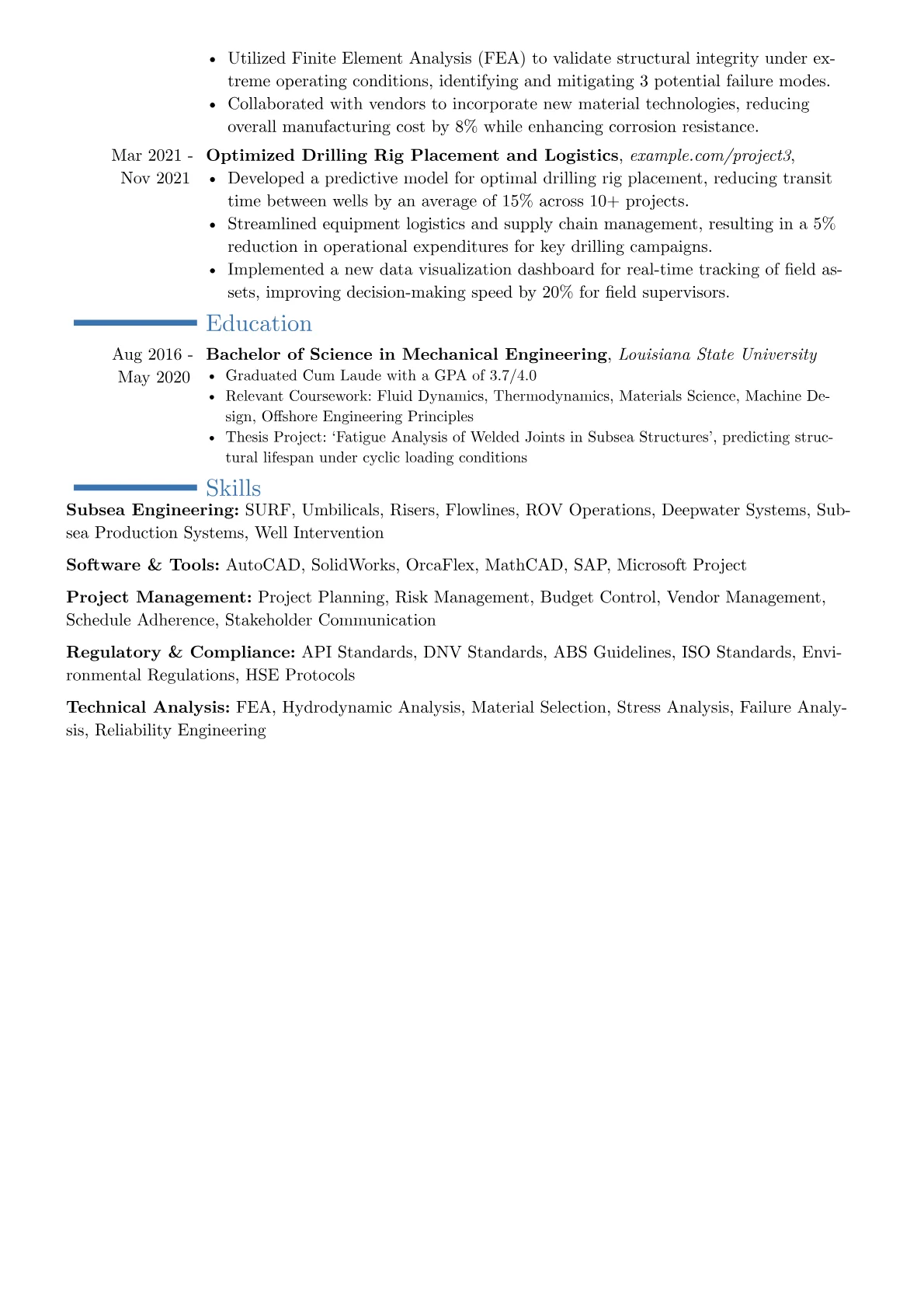 Subsea Engineer resume example, Career changer, page 2