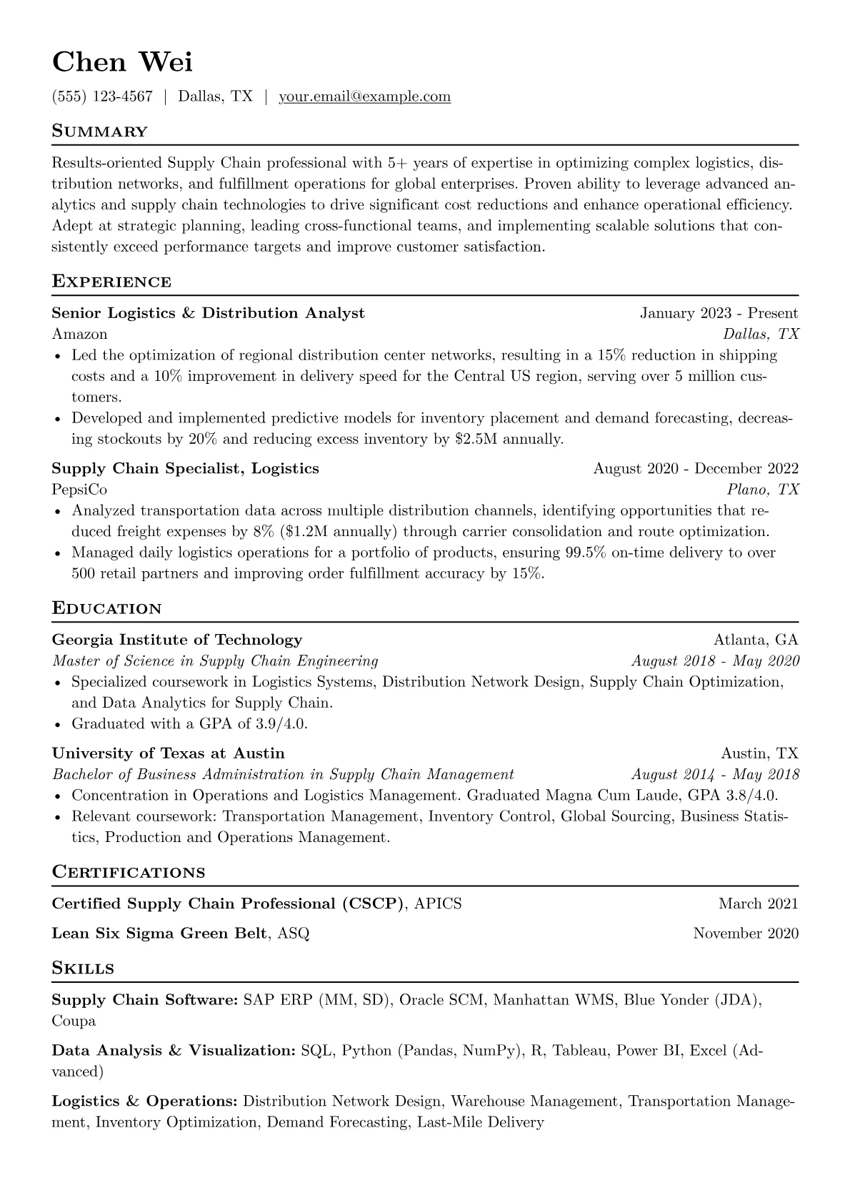 Supply Chain Management resume example, Supply Chain Software, page 1
