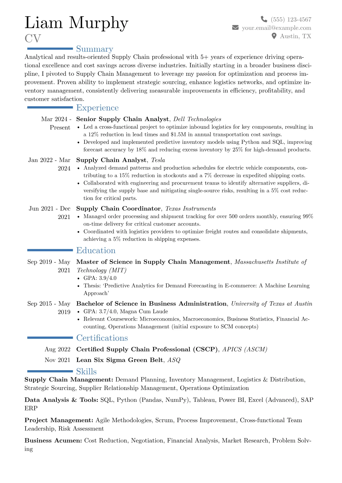 Supply Chain Management resume example, Career changer, page 1
