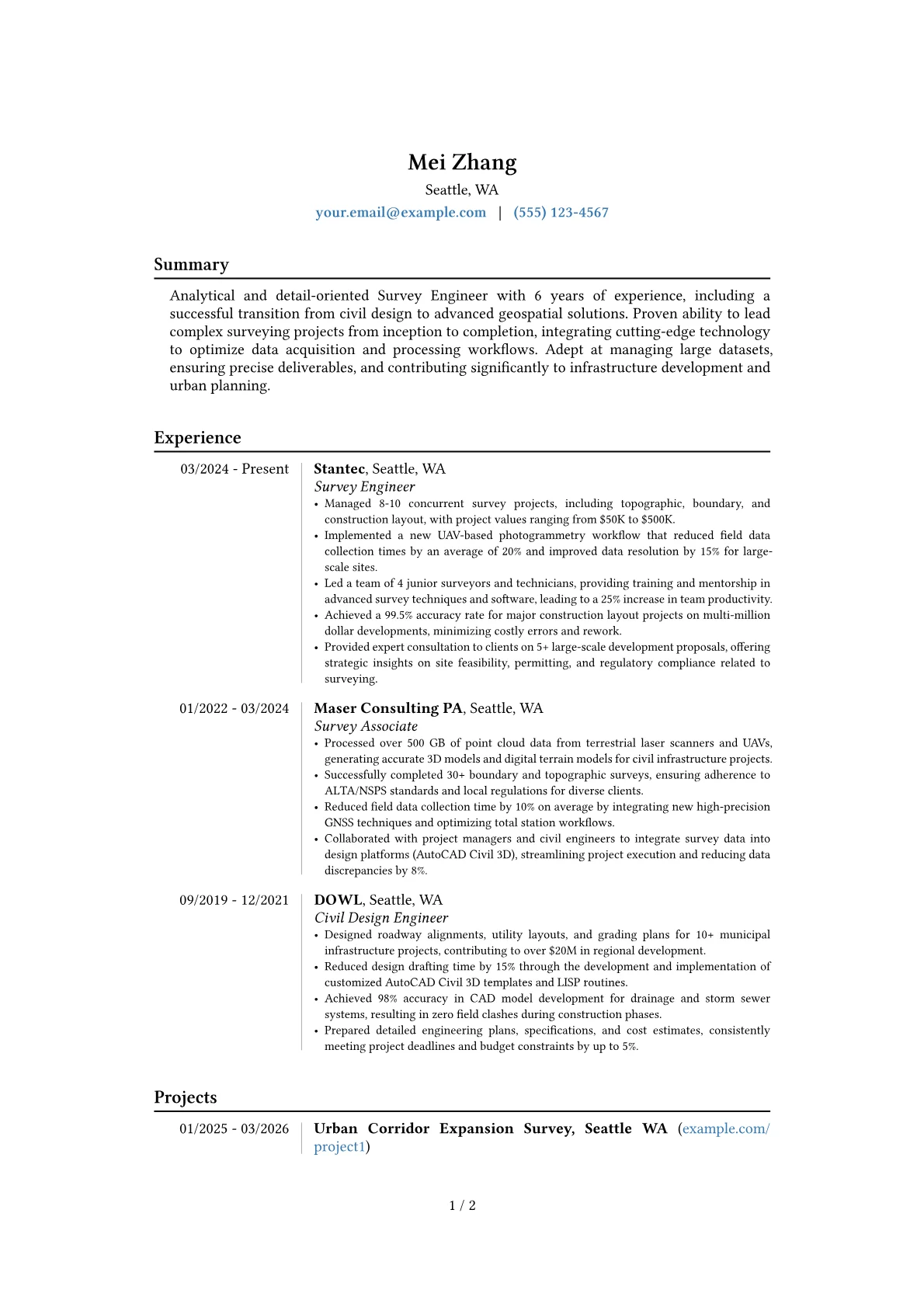 Survey Engineer resume example, Career changer, page 1