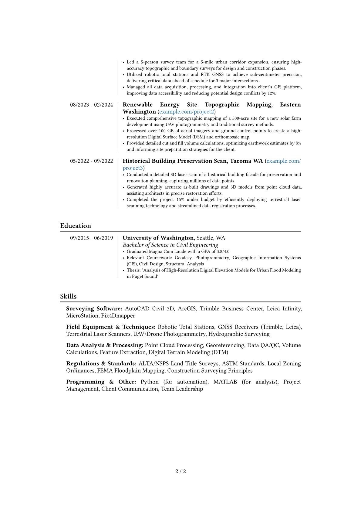 Survey Engineer resume example, Career changer, page 2