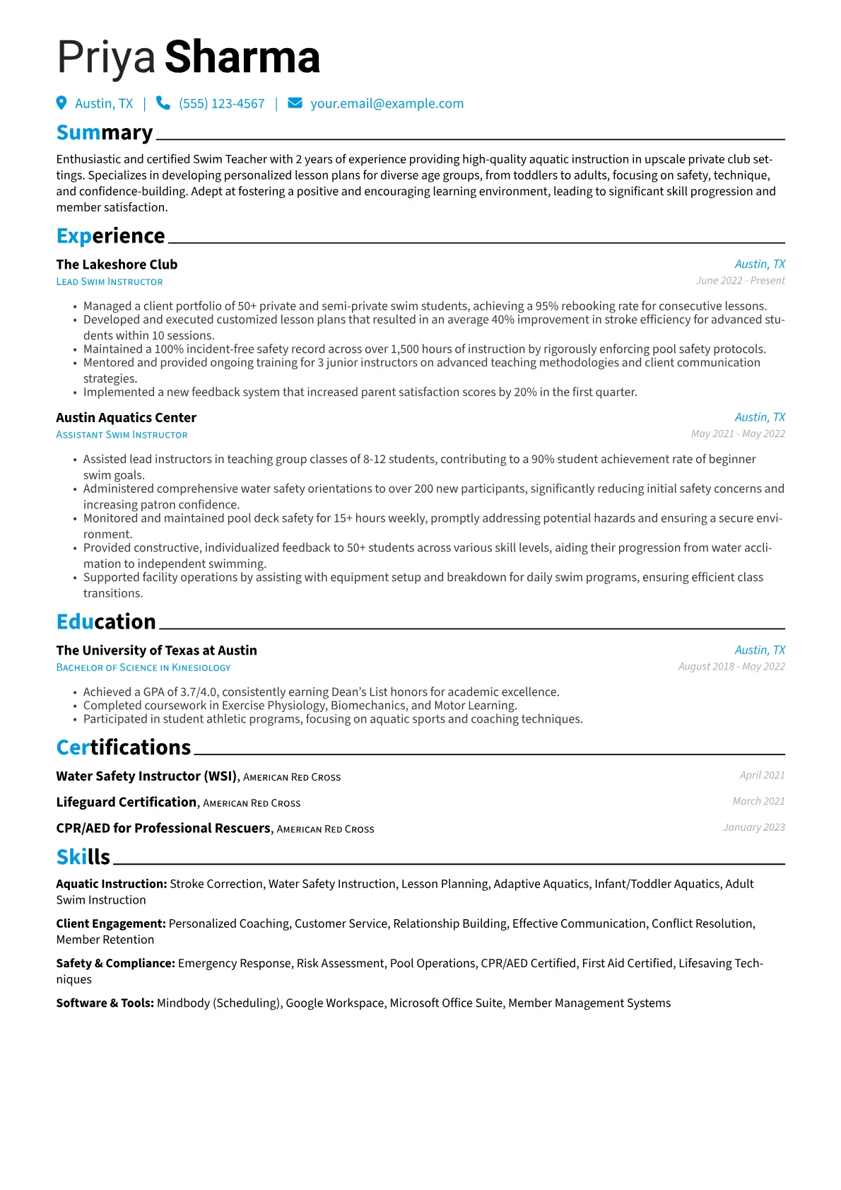 Swim Teacher - Private version - Page 1