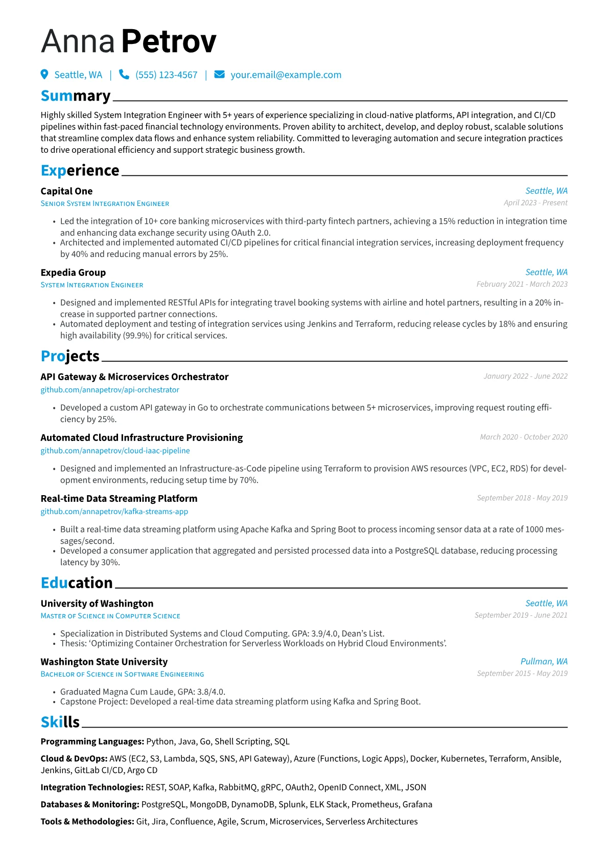 System Integration Engineer resume example, Programming Languages, page 1
