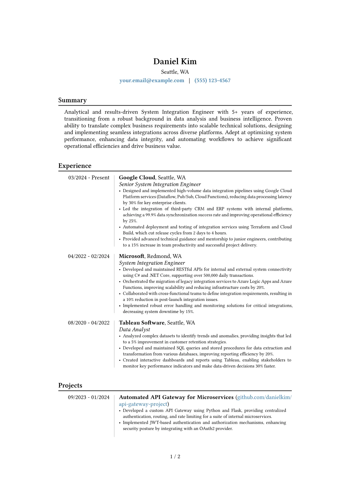 System Integration Engineer resume example, Career changer, page 1